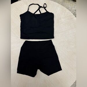 crop spaghetti strap racer back tank top and biker shorts set